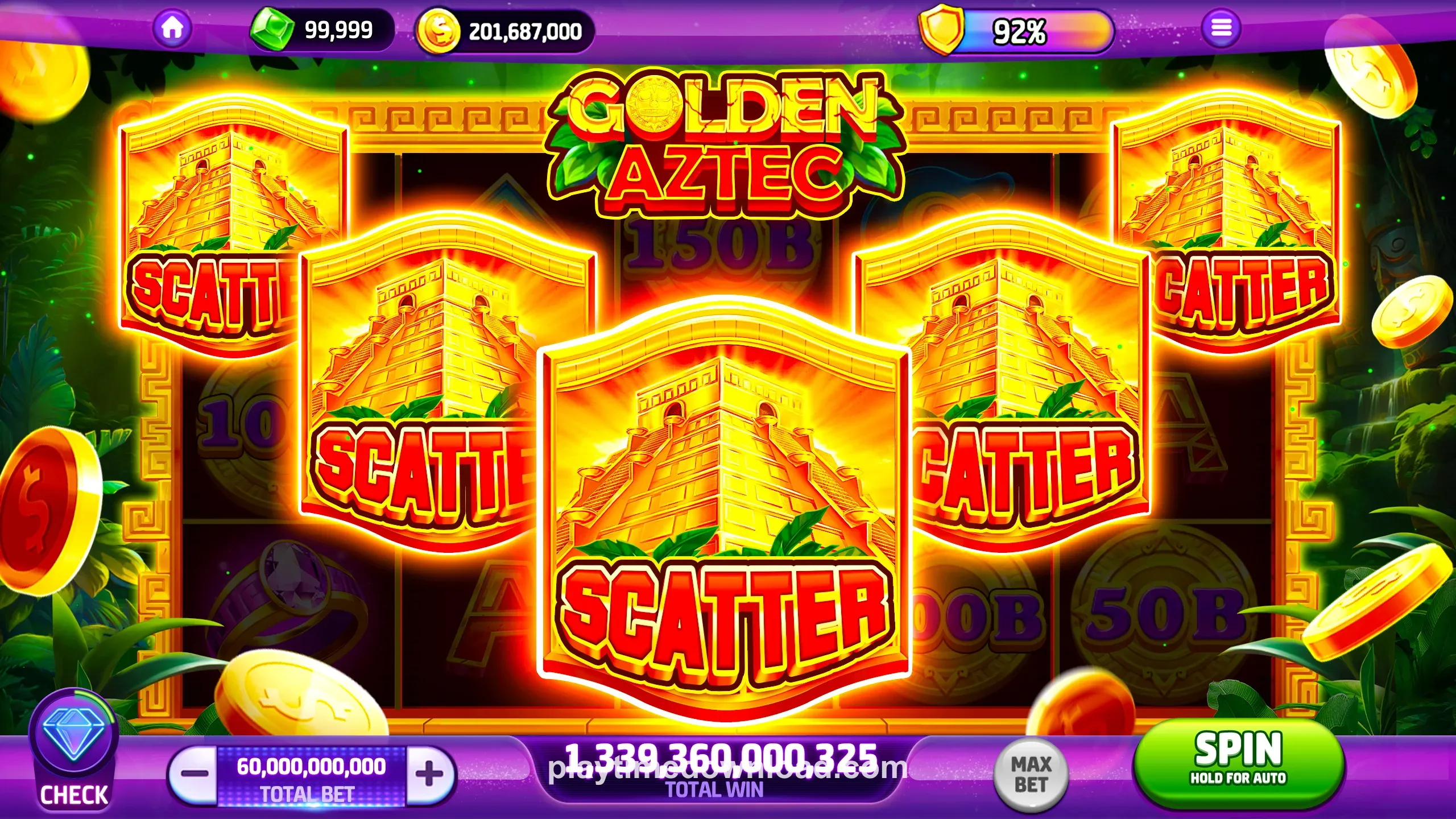 Playtime App main interface showing slot games selection